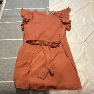 Naked Zebra Orange Ruffled Tie Front Mini Dress